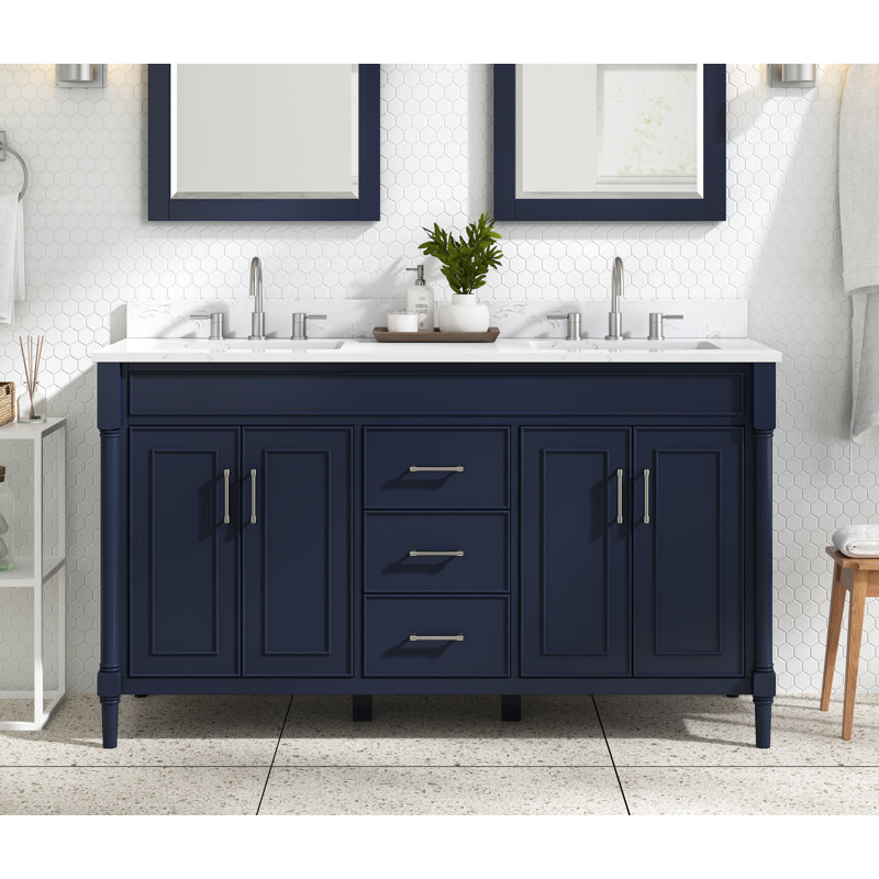 Bristol 60'' W Double Bathroom Vanity Base, Navy Blue