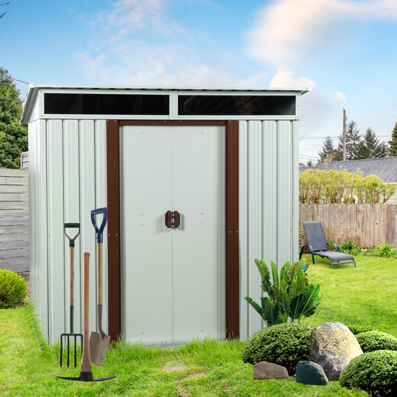 6Ft X 5Ft Outdoor Metal Storage Shed White, 70.86" H x 72.44" W x 54.72" D, White