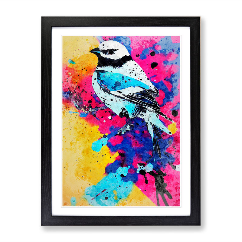 Splashed Bird No.5 Abstract - Wall Art, 48cm H x 36cm W, Black Framed, White
