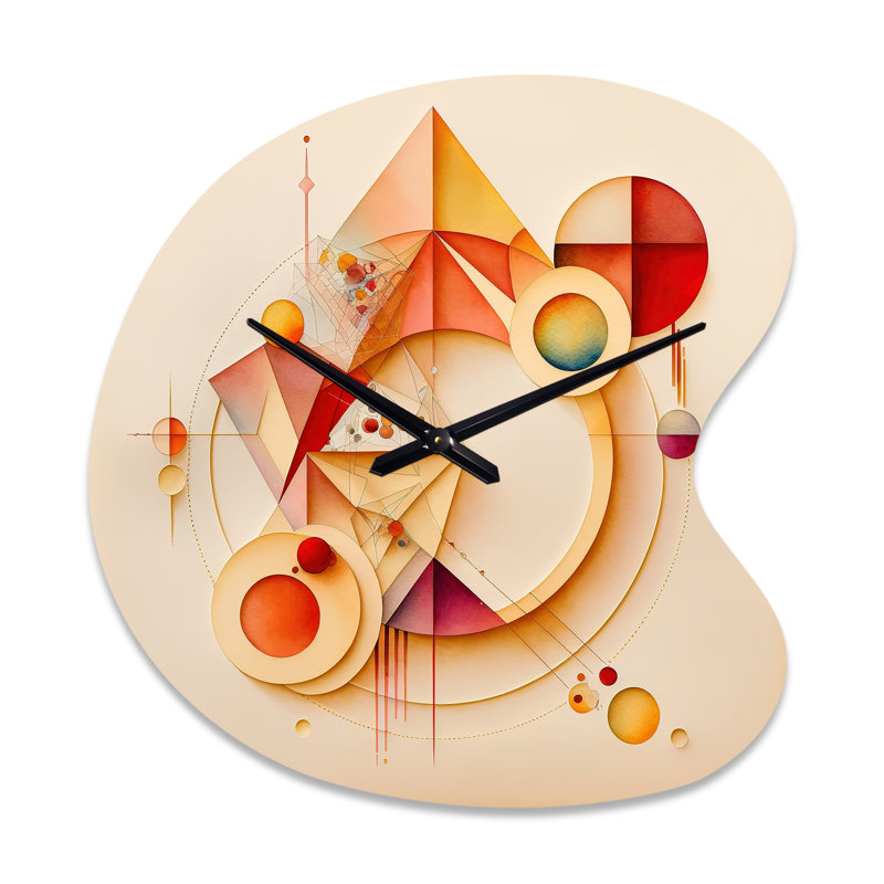 Abstrait géométrique orange et jaune - horloge murale en métal à forme unique géométrique, horloge murale asymétrique moderne