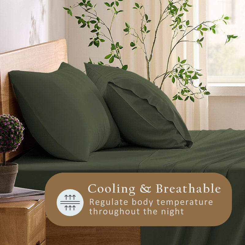 TOSMO Bamboo Viscose Pillow Case 2 Pack Breathable & Cooling, Queen Pillowcase Pack, Olive