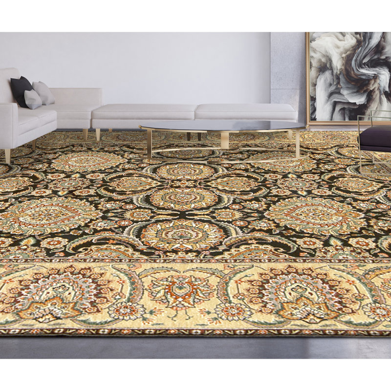 Hand Knotted Wool Area Rug in Black And Gold
