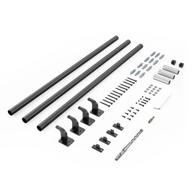 Pipe Stair Handrail 120inch Aluminum 1 Piece Black Wall Mount