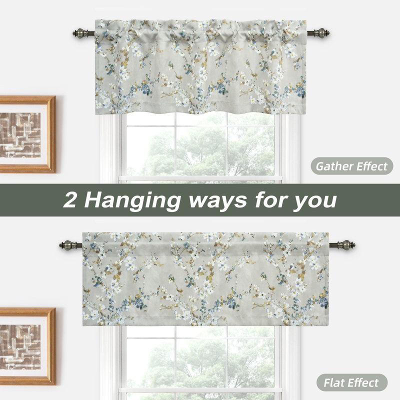Mackenzie Blue and Gray Floral Polyester Rod Pocket Valance