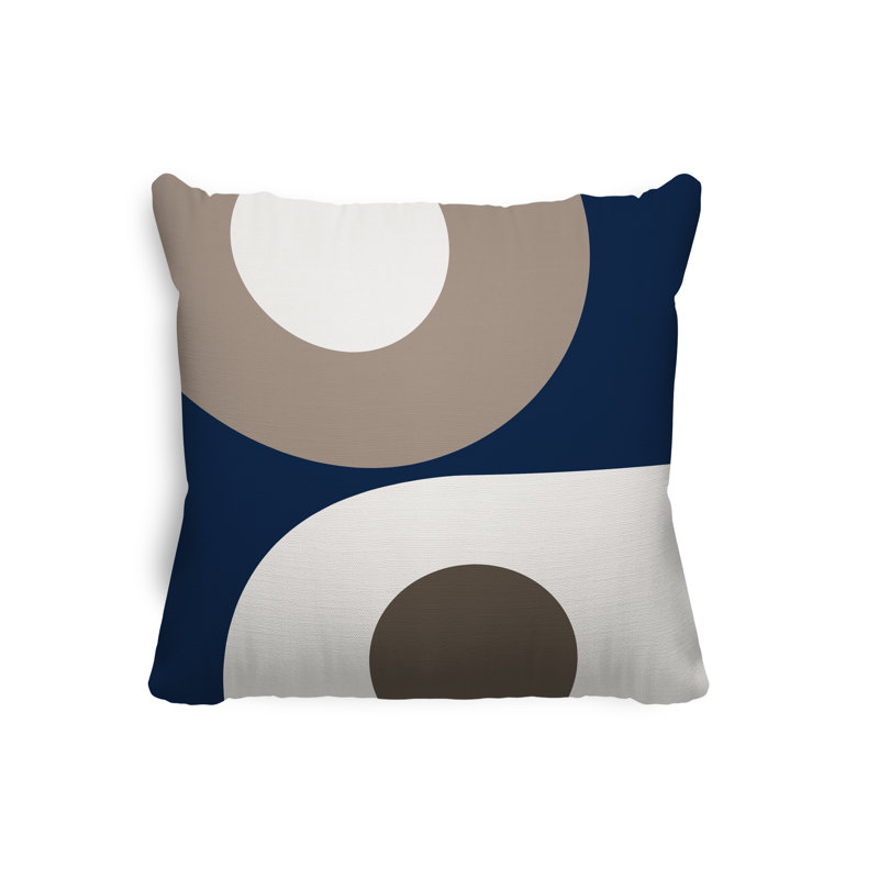 Coussin décoratif intérieur / extérieur Pitto, L 15 po x H 15 po, Beige/bleu marine