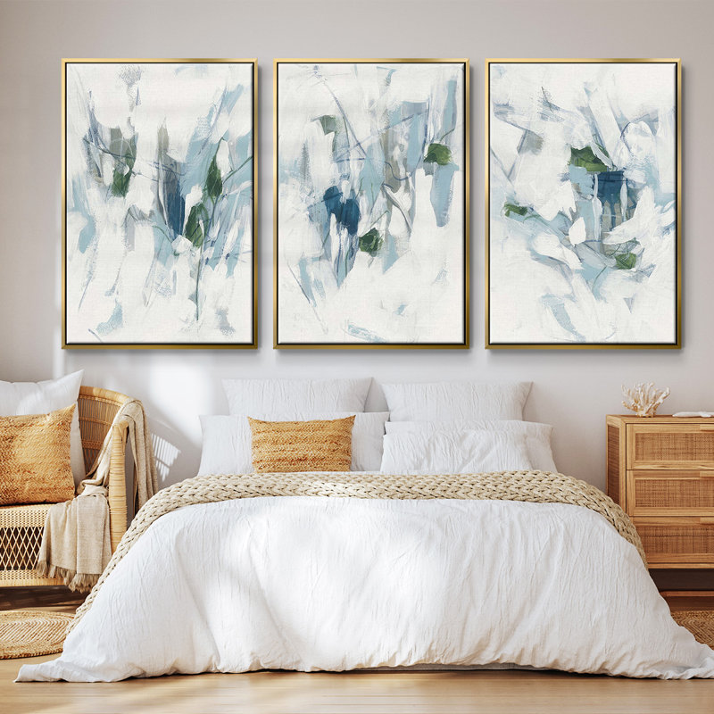" Ice Cavern I " 3 - Pieces, Gold, 36" H x 72" W