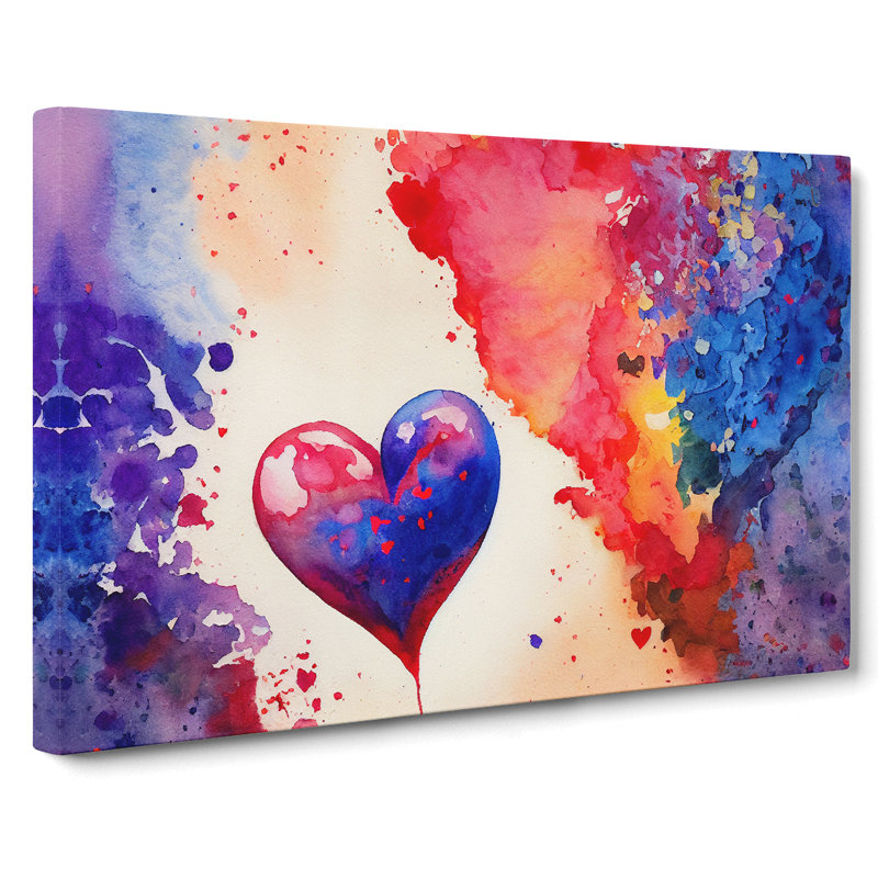 Watercolour Love Heart Abstract - Wrapped Canvas, 35cm H x 50cm W x 3cm D