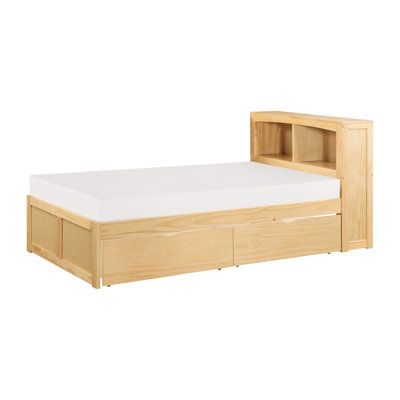 Natural Pine Finish Twin Bed With Bookcase Headboard And Under For Bedroom Setup Size Storage Modern
