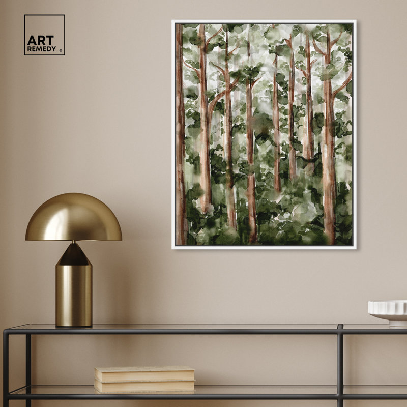 Wild Forest Green and Brown Canvas Landscape Print with White Frame