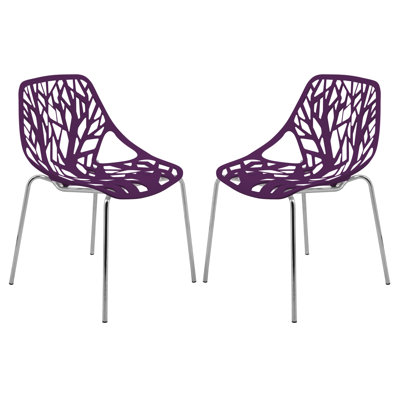 Chaises d'appoint empilables avec dossier à découpes florales et pieds en acier inoxydable - sièges de cuisine, de restaurant ou de banquet modernes