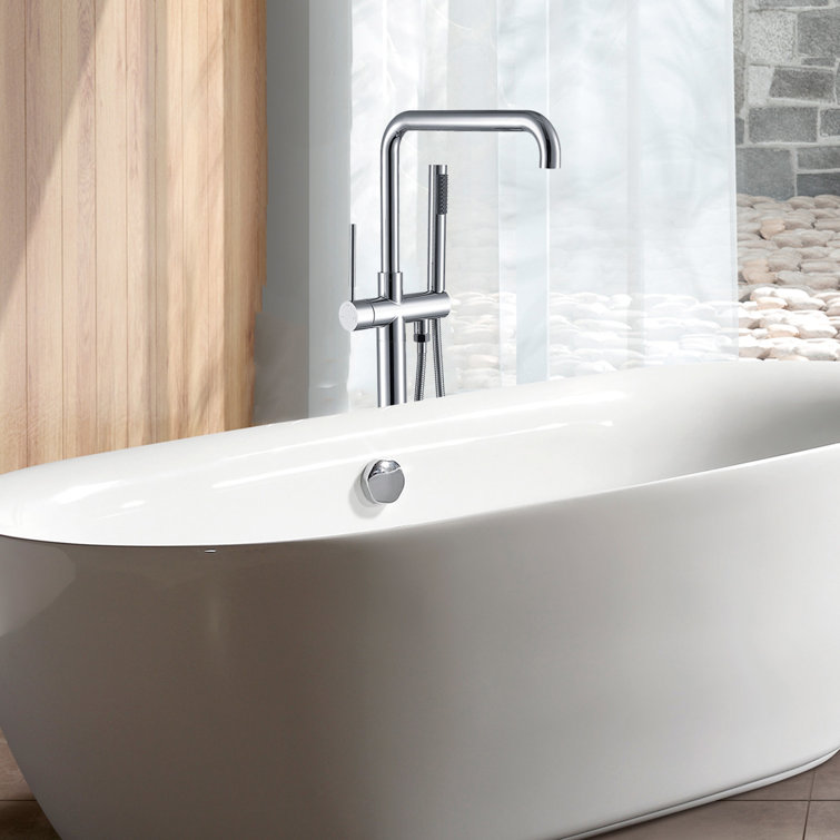 Freestanding Bathtub Faucet With Hand Shower In . Two Handles, Manual Bathroom Faucet. Metal Made. Full Body Spray For Comprehensive Wash. Stylish And Concise Form. 6.13 Width, Depth, 43.01 Height,