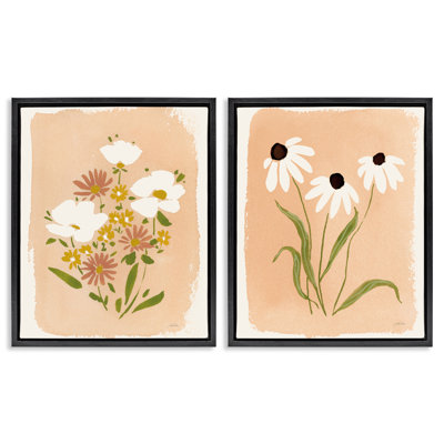 Wildflower & Daisy Treasures 2 Piece Gold Framed Floater Canvas Set, design by Katrina Pete