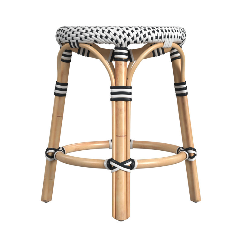 Tobias Rattan Bar Stool & Counter Stool, Bar Stool (30" Seat Height), White/Sky Blue Dot/Natural Rattan Frame