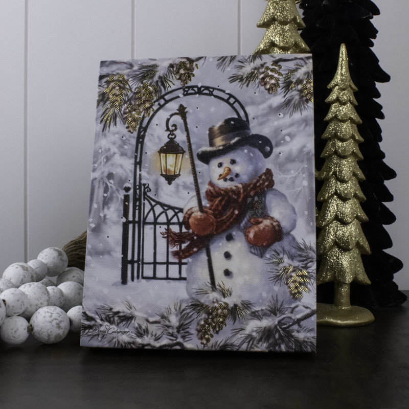 White Gold Snowman 8X6 Lighted Tabletop Canvas