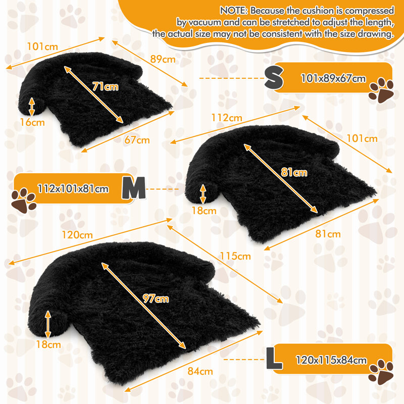 Arrigo Carpet Pet Bed, 18cm H x 112cm W x 101cm D, Black
