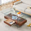 Table basse moderne à deux niveaux de 43,3 pouces - verre trempé transparent et grain de bois foncé, conception de rangement multifonctionnelle. L'étage inférieur comprend un tiroir. Peut être utilisé comme table basse, table d'appoint, etc.