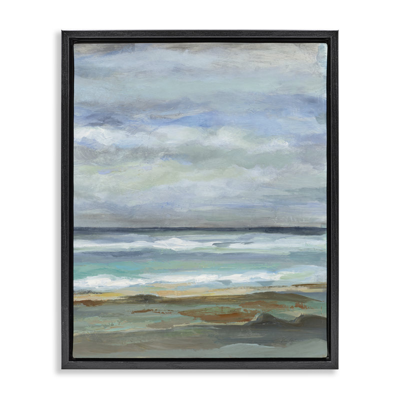  Art traditionnel sur toile bord de mer traditionnel par Silvia Vassileva, Cadre flottant noir de jais, H 21 po x l 17 po