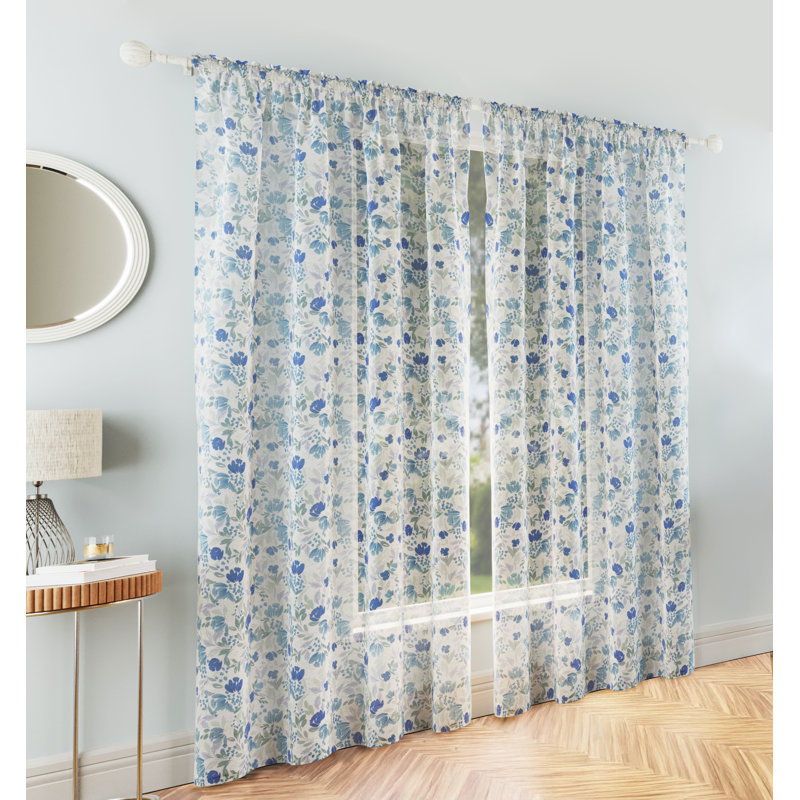 Sheer Curtain Panel Pair, Blue, 140cm Width x 137cm Drop
