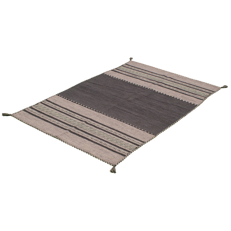 Tapis décoratif en laine gris tissé à la main kilim Tahana, Rectangle 5 pi x 8 pi