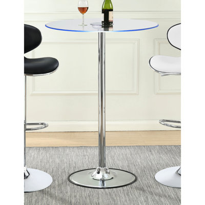 Table de bar bistro à DEL avec plateau en verre - salle à manger ronde avec base à piédestal, hauteur de 42 pouces, largeur de 28 pouces et profondeur, gradation écoénergétique, finition métallique élégante, fabrication en métal