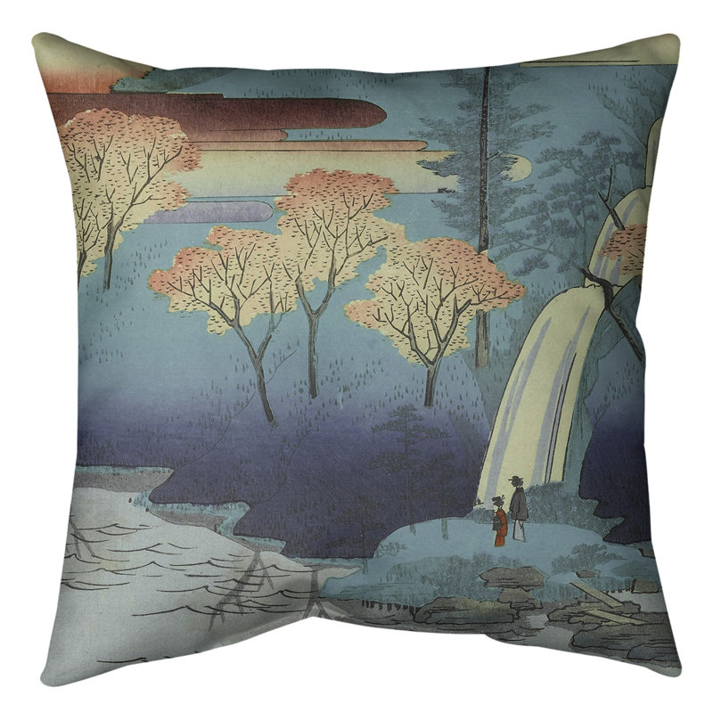 Coussin décoratif chiyogaike étang, 16 po x 1 po, Bleu, Faux lin