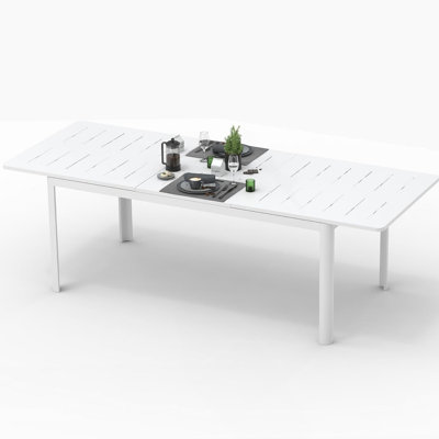 Patio Dining Expandable Table, Metal Aluminum Outdoor Table For 6-8 Person Rectangular Table For Porch Lawn Garden Bistro(Ivory White)