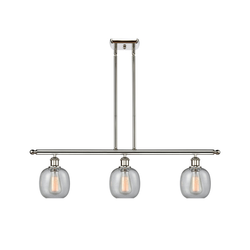 Luminaire suspendu linéaire à 3 lumières pour îlot de cuisine Carlucci, Grainé, Ampoule non incluse, Nickel poli