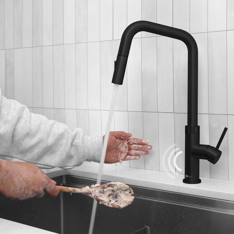Robinet de cuisine monocommande à poignée simple noir, Noir mat