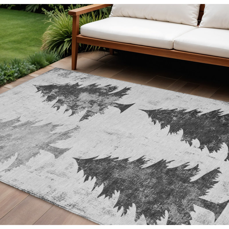Tapis intérieur/extérieur lavable, motif arbre gris et argent, 2,44 m x 3,05 m