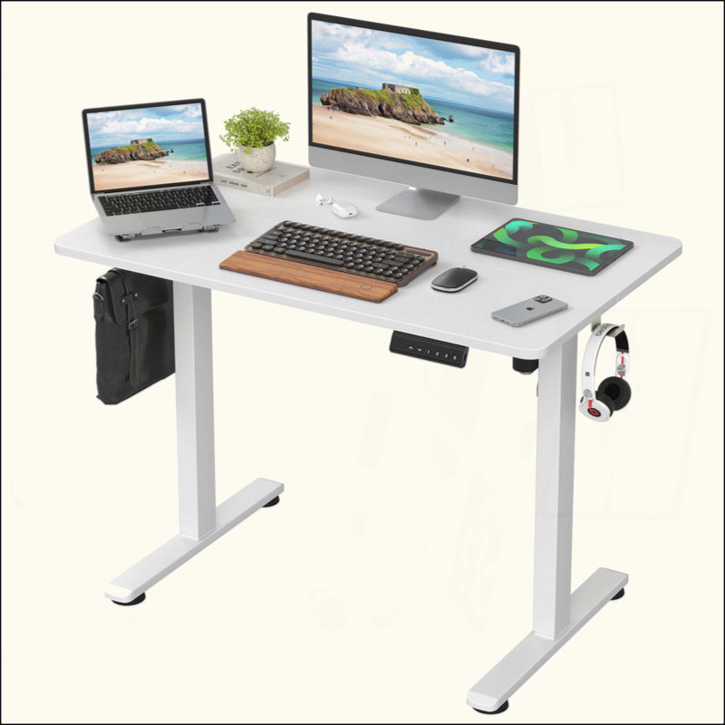 Bureau de travail électrique à hauteur réglable, Blanc, H 45 po x l 40,55 po x P 24 po