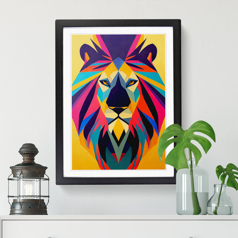 Striking Lion Art Vol.2 1 Piece Single Picture Frame Wall Art, 64cm H x 46cm W x 2cm D, Black