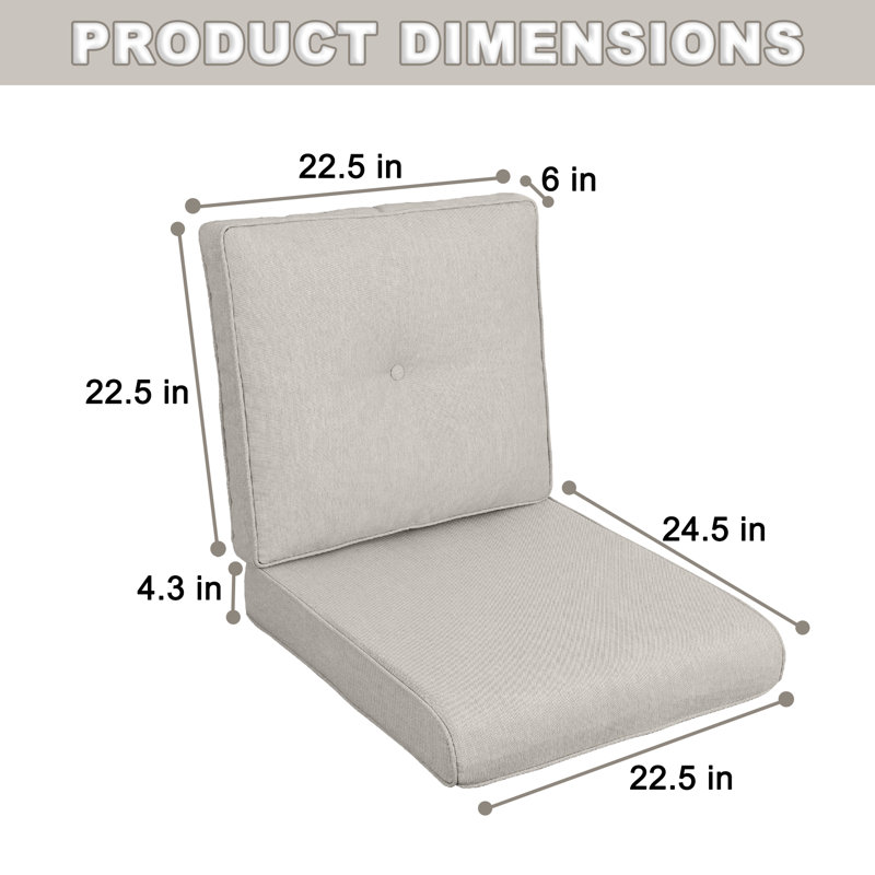 Patio Chair Cushions Set Of 2 - Outside High Back Thick Water-Resistant Cushion 22X24 With Zipper Cover For Outdoor Glider Rocking Chairs Loveseat Couch
