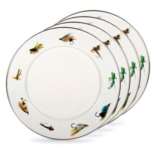 Golden Rabbit Enamelware Fishing Fly 8.5" Salad Plates, Set of 4 (Set of 4)