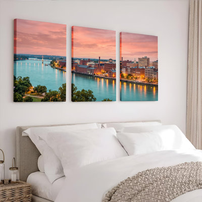 Ensemble de 3 toiles murales « Coucher de soleil sur la ville » pour la décoration du salon et de la chambre.