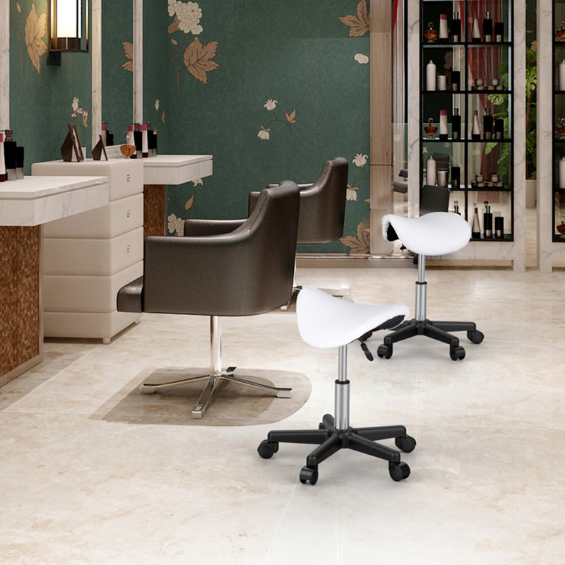 Adjustable Height Lab Stool Wheels, White