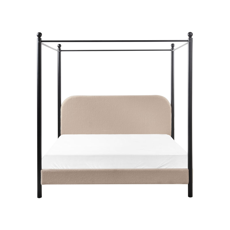 Four Poster Bed Boucle DANNEMOIS, Taupe, European Kingsize (160 x 200 cm)