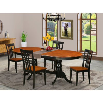 Ensemble de table de salle à manger 5 pièces moderne comprenant une table ovale en bois avec feuille papillon et 4 chaises, noir et cerise