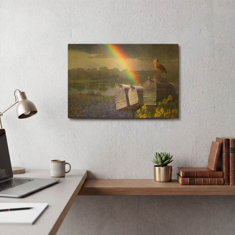 «Mailboxes» par Chris Vest, art mural en métal doré, 16 po x 12 po, 16"x12"