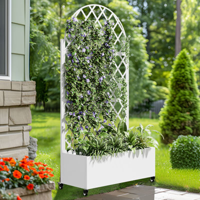 Boîte à fleurs en métal avec treillis arqué et roues Jadine