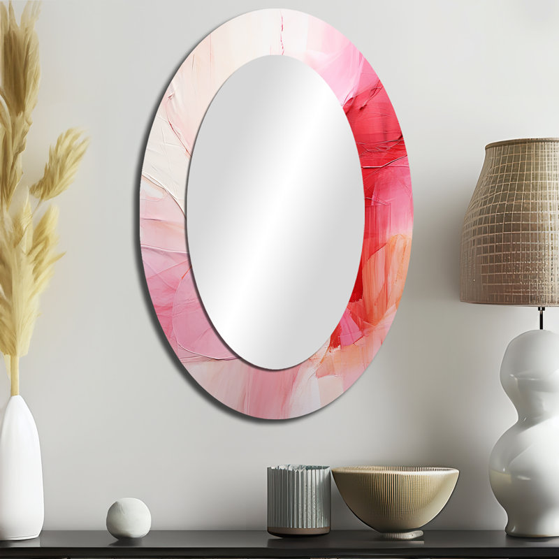 Gold And Pink Minimal Abstract River I - Beige Oval Wall Mirror Decor, 36" x 24"