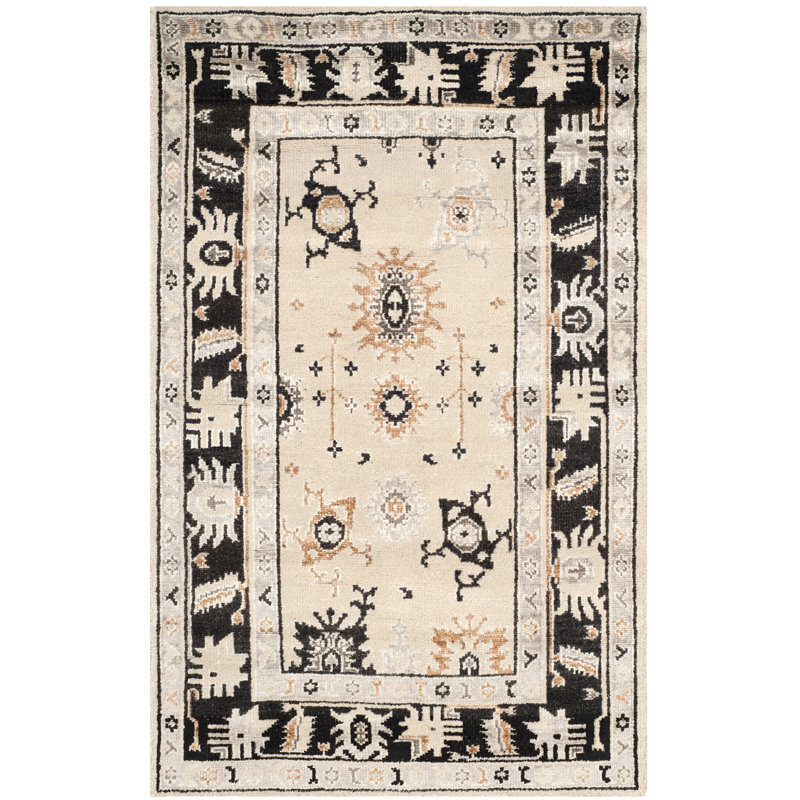 Tapis beige / gris anthracite en laine / coton noué à la main Morrison, Rectangle de 5 pi x 8 pi