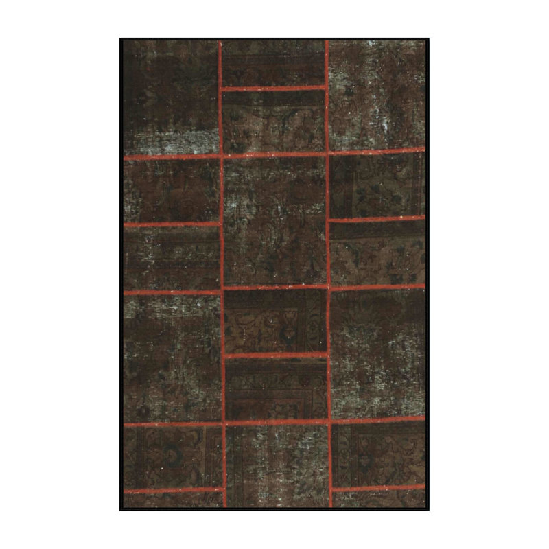 Tapis contemporain noir / rouge, Rectangle 5 pi x 7 pi