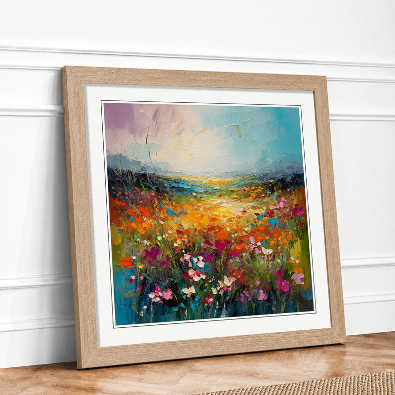 Meadow Palette Knife Painting No.3 - Framed Print, Oak