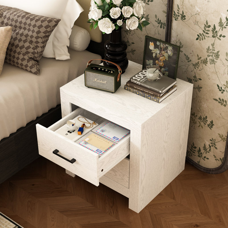 2-Drawer Nightstand With Rustic Style, Beige