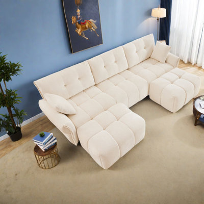 Modern Chenille 3-seater Sofas With Ottoman, Durable Wood Frame For Home And Office