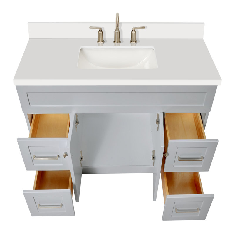 Hamlet 43'' Single Bathroom Vanity with White Quartz Top, Gray