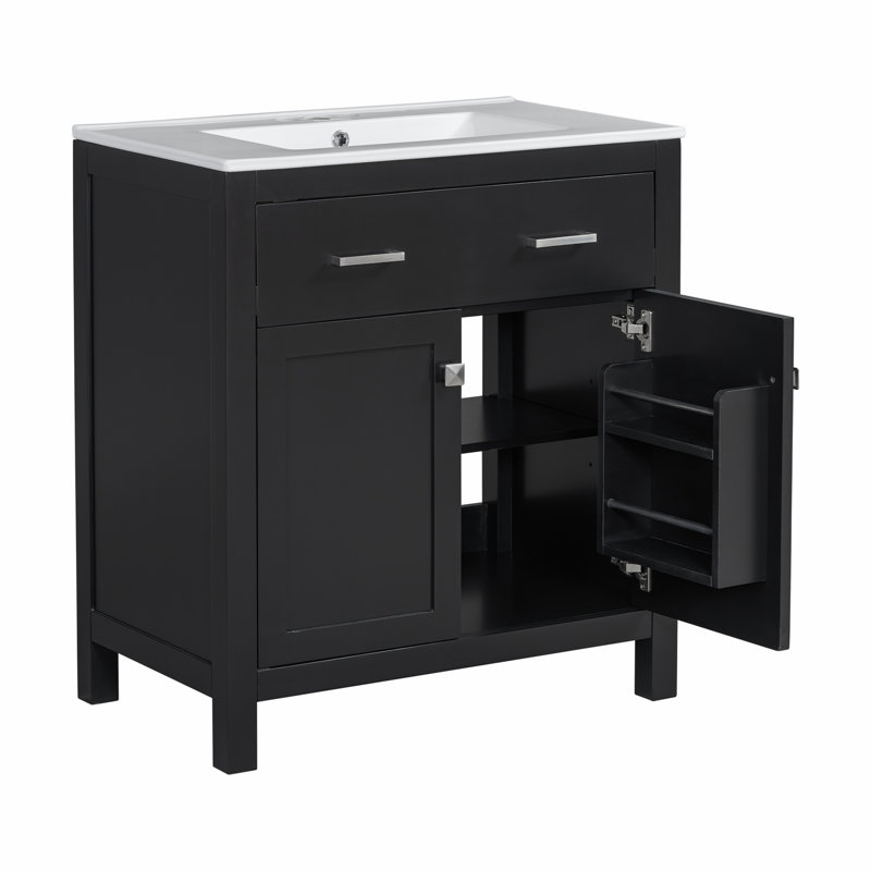 Meuble-lavabo 30 po avec lavabo en céramique, Noir