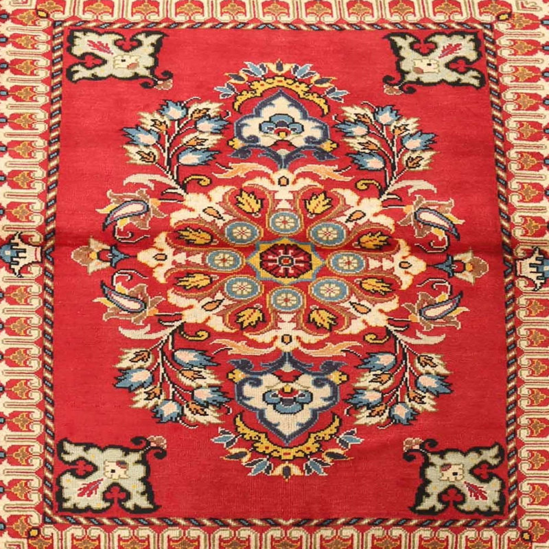 Rouge oriental/beige/Tapis décoratif bleu, Carré 8 pi
