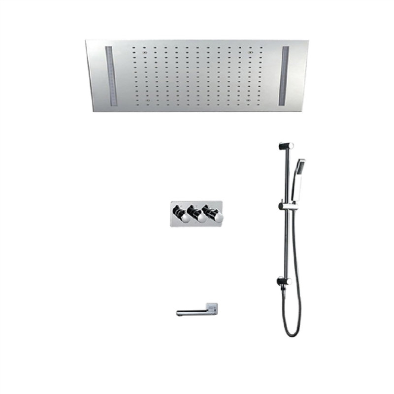 Tête de douche à pluie à DEL de luxe avec barre coulissante et portable DEL