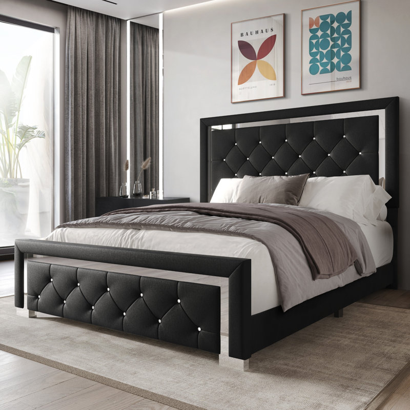 Laquanda Upholstered Panel Bed, Black, Queen